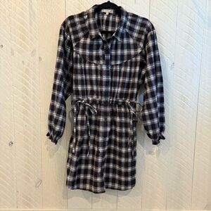 Chelsea & Violet Black White Plaid Button Dress Tie Waist EUC Medium